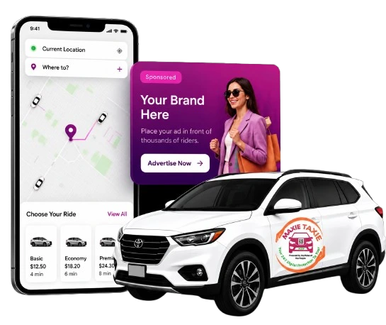 Advertise with Maxie Taxie — phone, car and sponsored placement